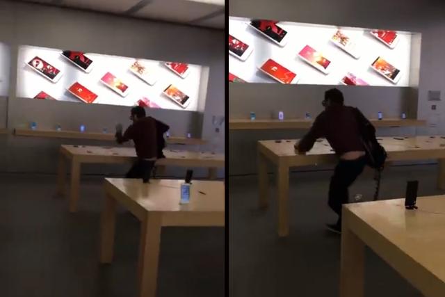 因售后问题,用户在苹果零售店用铅球狂砸iPho