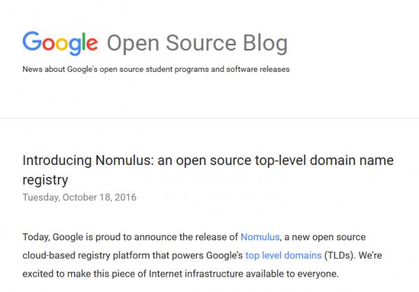 谷歌公布开源顶级域名注册服务Nomulus - 科技